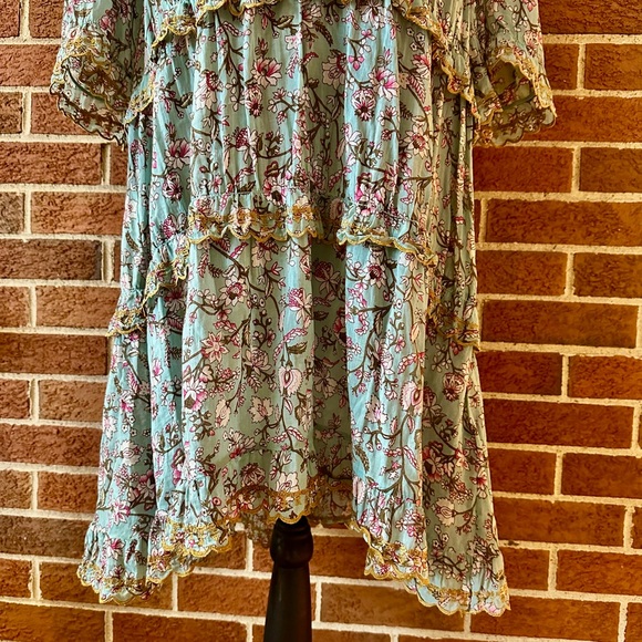 Isabel Marant Teal Floral Ruffle Dress (includes slip) - Picture 3 of 12